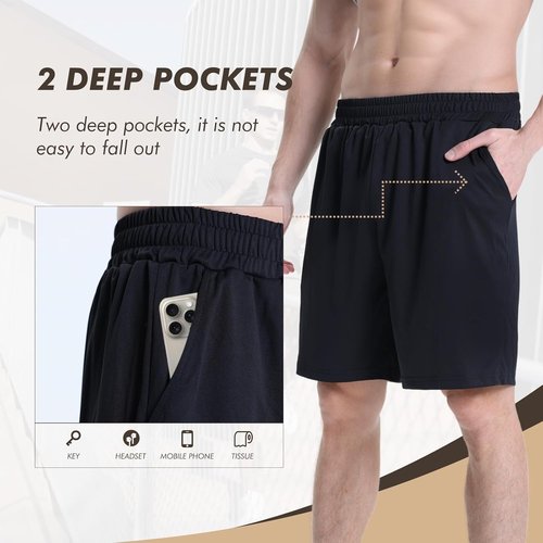BOOJO Men's Athletic Shorts - Quick Dry Gym & Basketball Shorts with Pockets | 7 Pack in Black