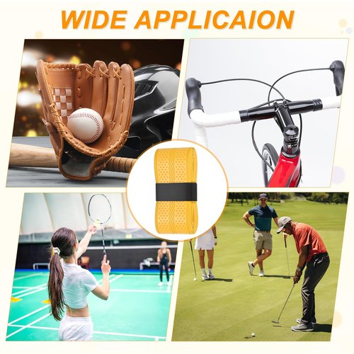 M METERXITY 3-Pack Golf Grip Wrapping Tapes PU Tennis Overgrip Grip Tapes Anti-Slip Sweat Absorbent for Golf/Racquetball/Badminton/Squash/Baseball Bat Handle Yellow