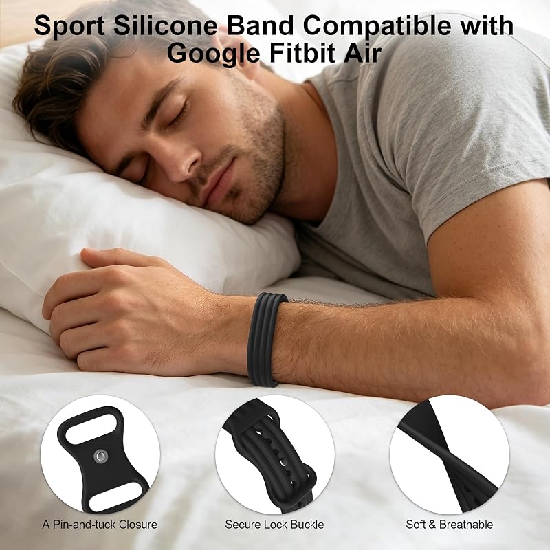 Google Fitbit Air Active Silicone Strap - Flexible Sport Band, Black