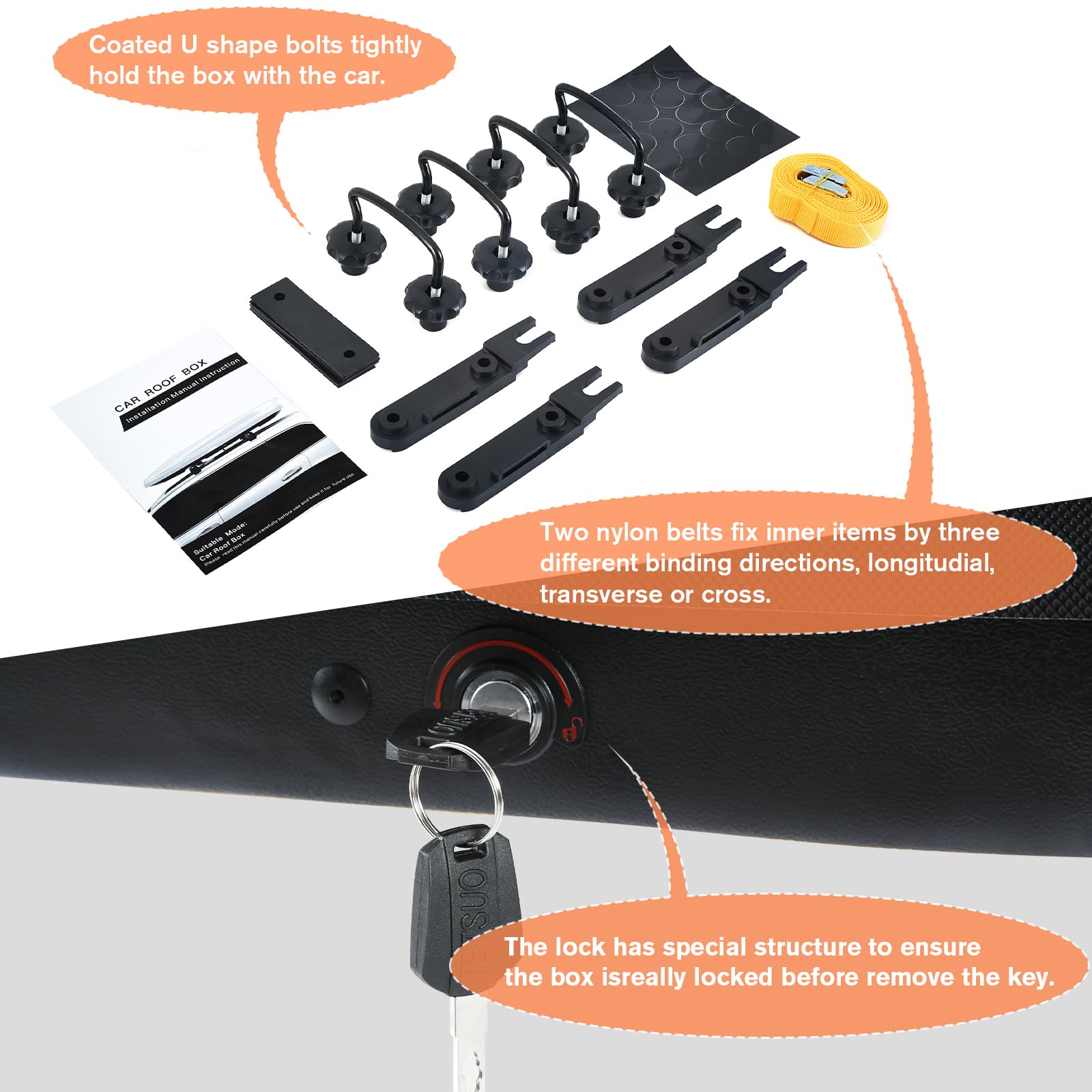 QUAWIP Rooftop Cargo Box,Rooftop Cargo Carrier Hard Shell with Security Keys, Waterproof Heavy Duty Roof Cargo Box, 56 (L) x 30 (W) x 15(H) Inches 13 Cubic Feet (Tool-Free Install) 3D Diamond Black