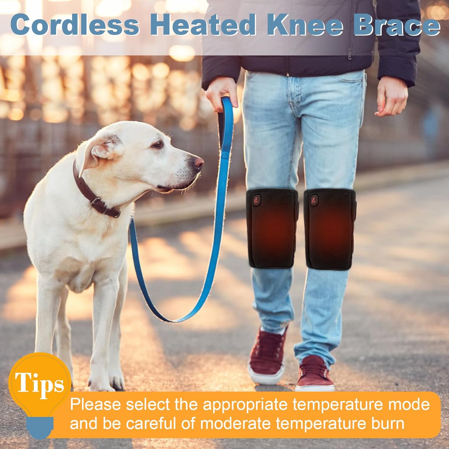 Skiennix Heated Knee Brace - Cordless Heating Pad for Arthritis Relief | 3 Temperature Modes, Black (One Pair)