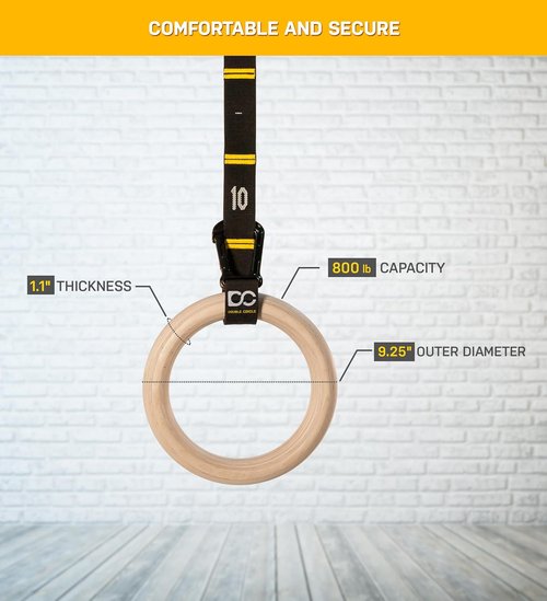 Double Circle Wood Gymnastic Rings - Premium Exercise Rings with Video Guide for CrossFit & Bodyweight Training