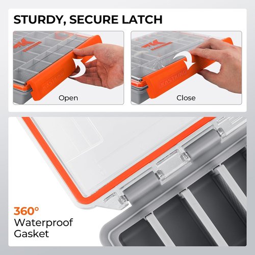 KastKing HyperSeal Waterproof Tackle Box - 3600 & 3700 Size with Removable Dividers | Fishing Organizer