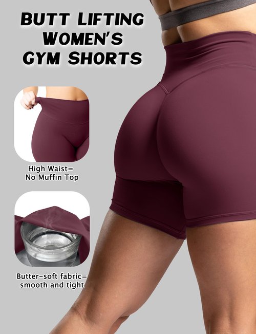 Unthewe Women's Workout Gym Biker Shorts High Waisted Athletic Booty Yoga Shorts with Tummy Control(U729-Cassis-M)
