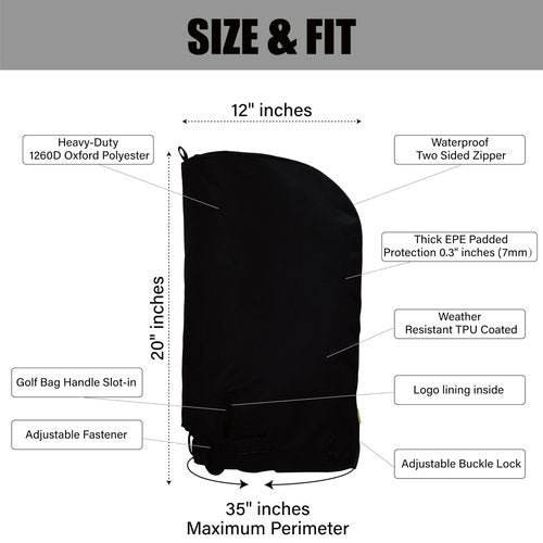 Sandian, Golf Bag Rain Hood Cover V3 Cape, Upgraded Version Color Hood3, Padded Club Protection, Heavy Duty All Weather Resistant, One Size Fits Most Stand Carry Cart Tour Bags [Black Color]