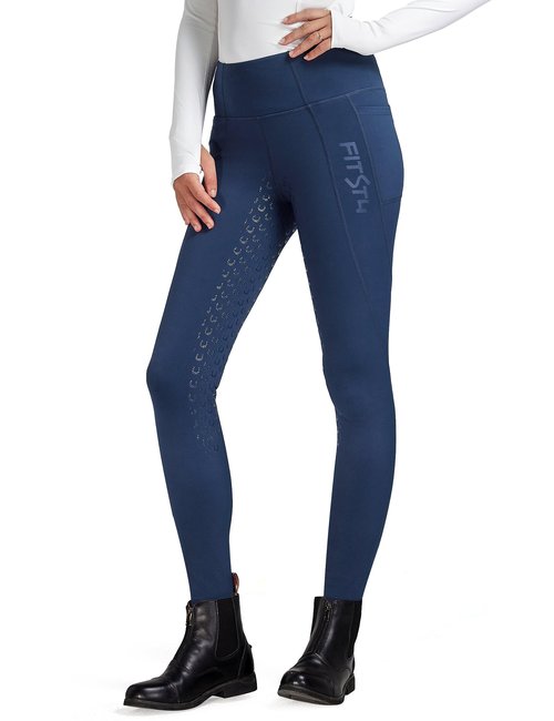 FitsT4 Sports Women's Winter Riding Breeches Fleece Lined Horse Riding Pants Tights Full Seat Silicone Equestrian Breeches Dark Blue Size XL