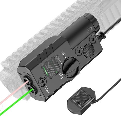 Defentac Dual Laser Sight with Green & IR Laser Options Compatible with Mlok/Picatinny - Strobe, Aluminum, Replaceable Battery