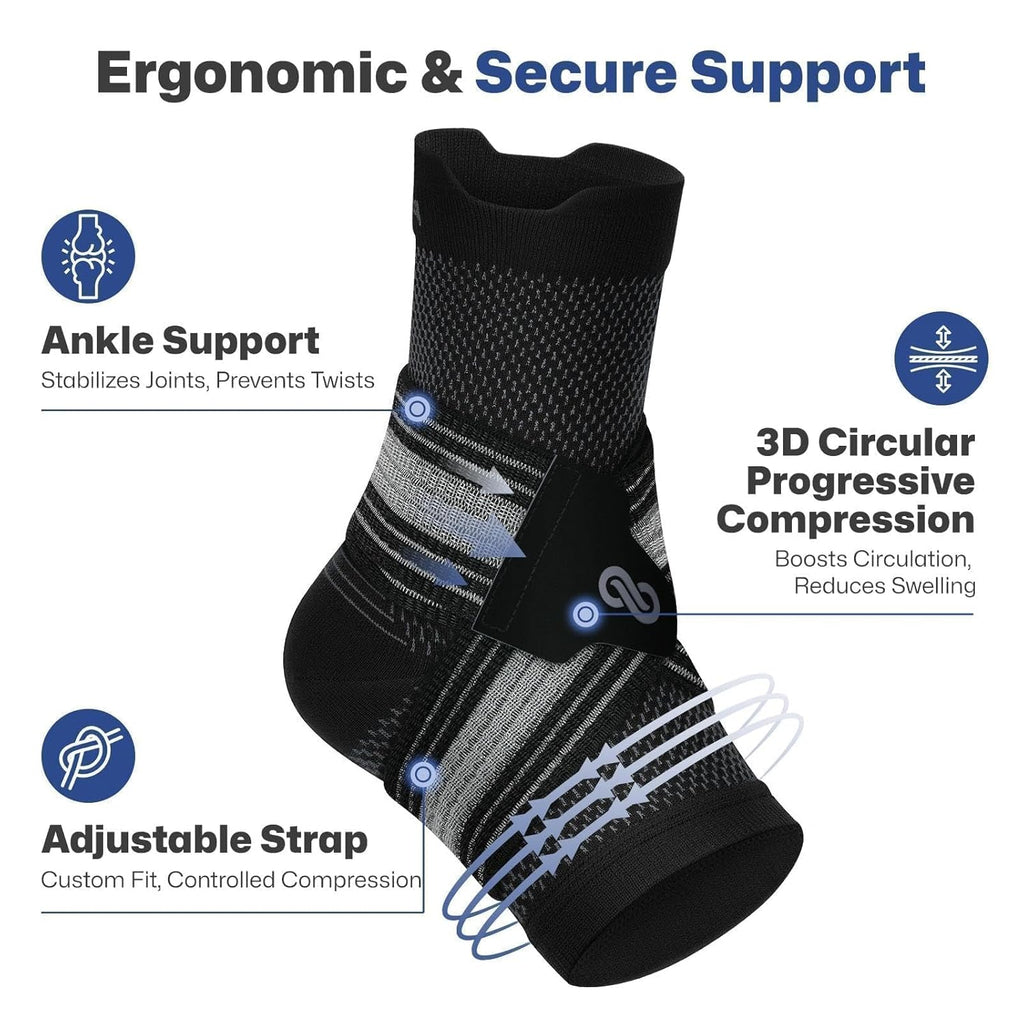PAPLUS Ankle Brace for Plantar Fasciitis Relief | Adjustable Support for Foot Pain - Black, 2 Pairs