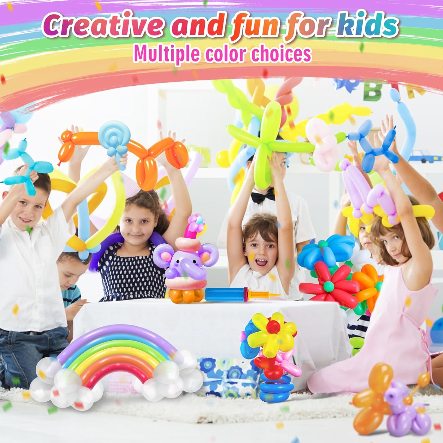 Skiennix 260Q Balloons Kit - 100 Premium Latex Twisting Balloons with Pump for Kids' Parties & Events