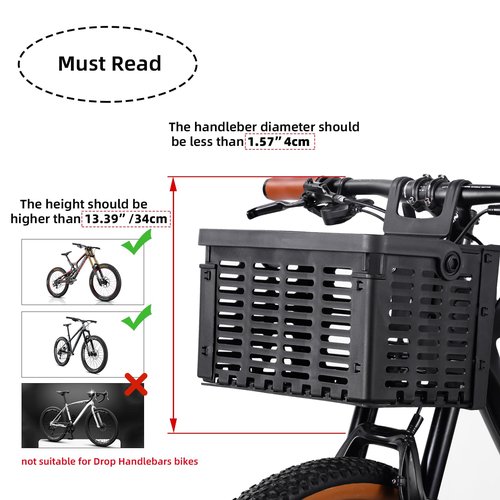 ACRUNU Folding Bike Front Basket Plastic Bicycle Basket with Handles Lightweight Easy-Install on Front Handlebar or Rear Carrier