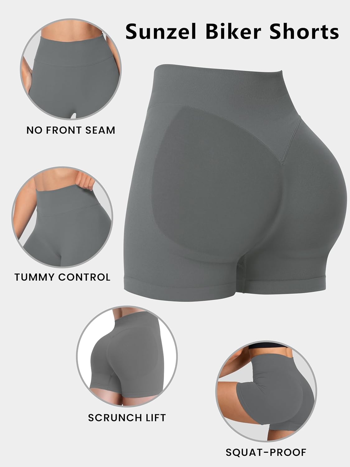 Sunzel Seamless Scrunch Butt Biker Shorts - High Waisted Booty Lifting Yoga & Gym Shorts with Tummy Control