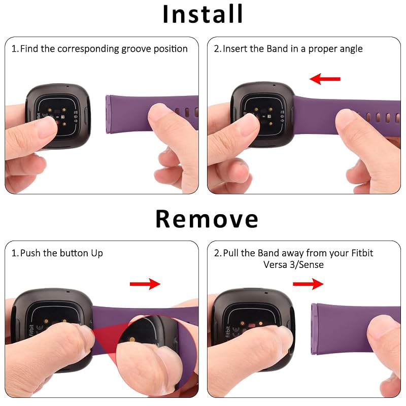 6 Pack Fitbit Versa 4/3 Sense 2 Smartwatch Bands — Soft Elastomer Replacement Straps, 6 Colors (Small & Large) - Tobfit
