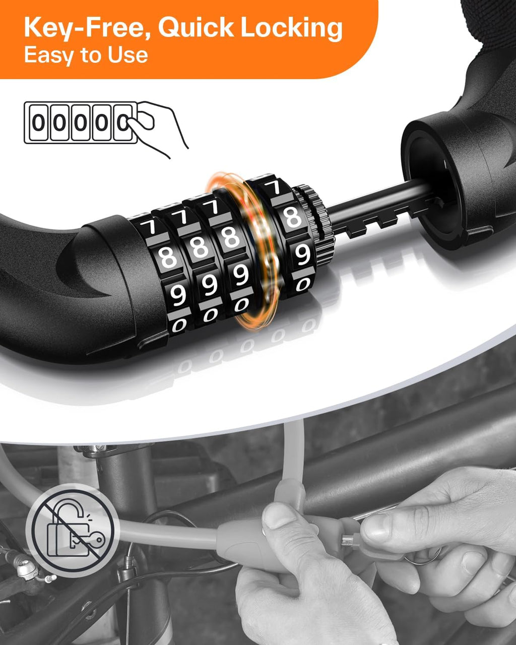 Sportneer Bike Lock - High Security 5-Digit Combination Chain Lock | Keyless Design, 3.2/3.6/4ft Length, 4/6mm Thickness