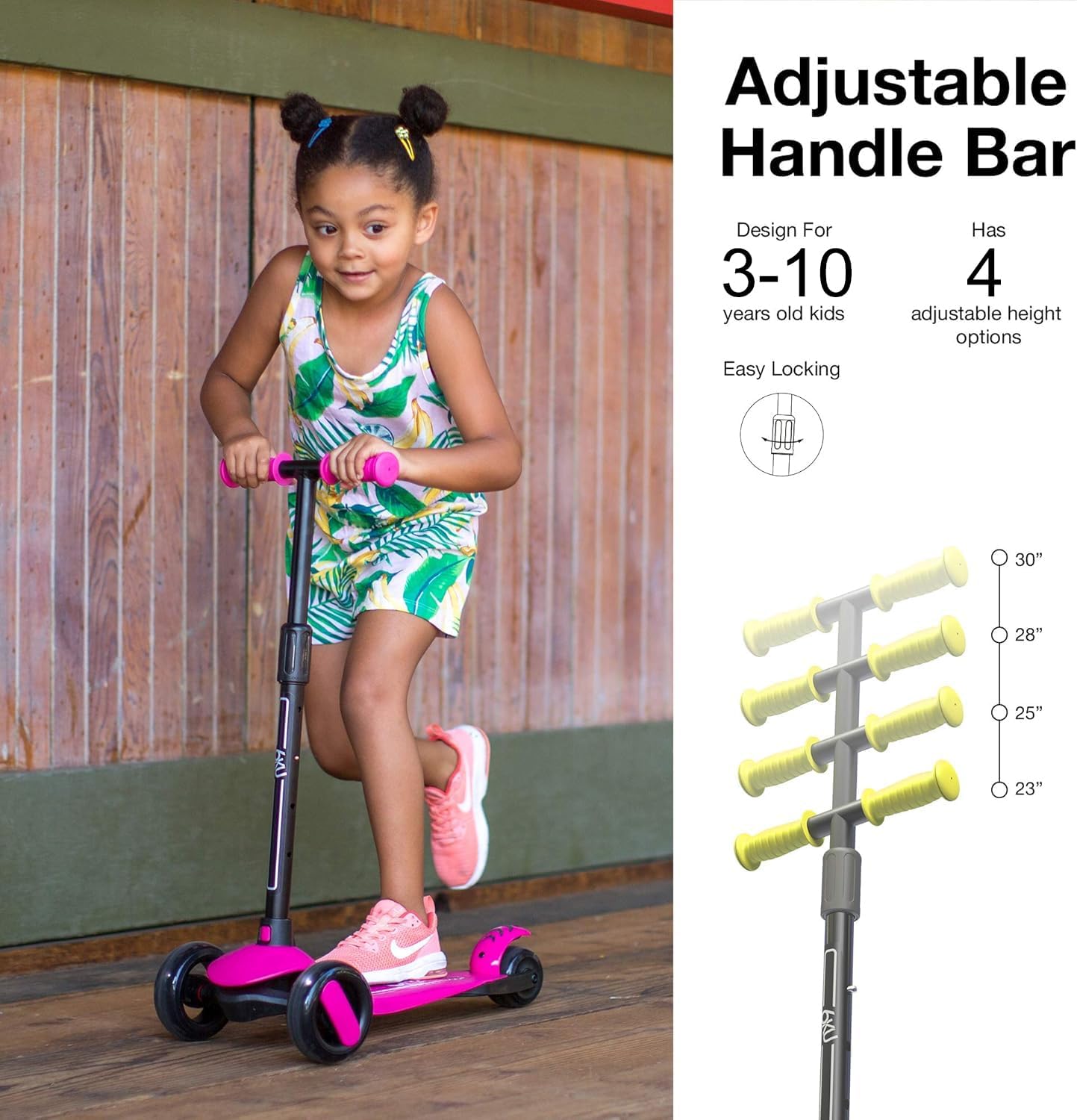 6KU Kids Scooter - Adjustable Height for Ages 3-10 | Extra-Wide PU LED Flash Wheels