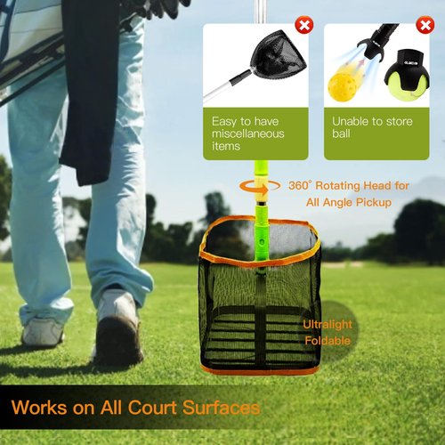 Pickleball Collector,Retriever with Handle for Easy Pickup & Carrying,Lightweight Press-to-Collect Ball Collector Basket,Ultra-Smooth Pickup, Easy to Use & Disassemble,Training & Court Storage Tool