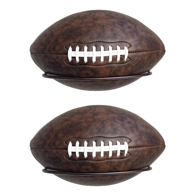 2 PC Wall Mounted Football Display Stands - Solid Metal, Bronze Accent