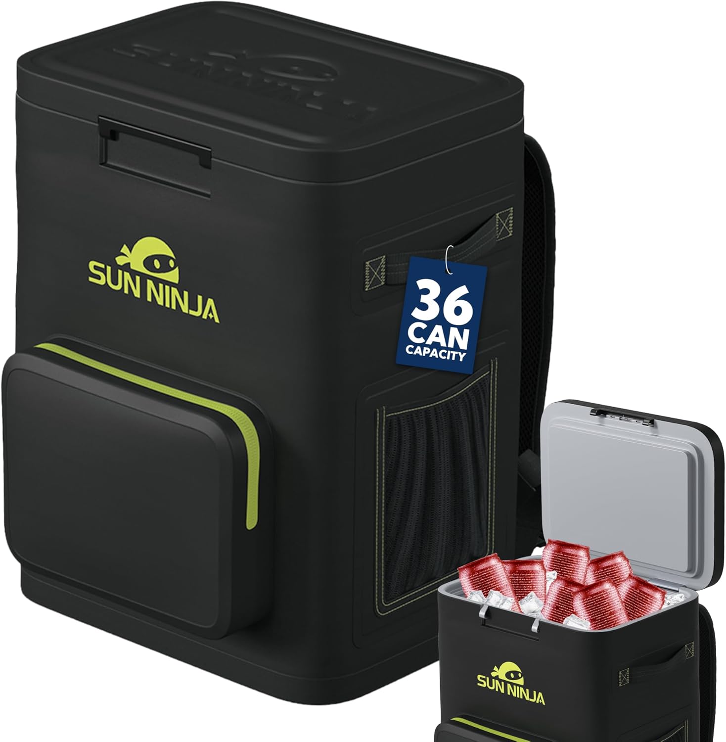 Sun Ninja Backpack Cooler - Insulated Waterproof Beach Bag | Keeps Drinks Cold for 48 Hours - Holds 36 Cans