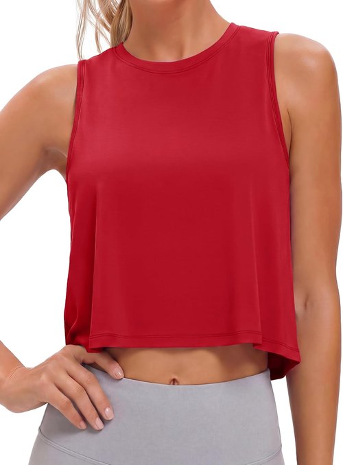 MAGCOMSEN Women's Cropped Workout Tank Top - Quick Dry, Sleeveless, Loose Fit for Yoga & Gym