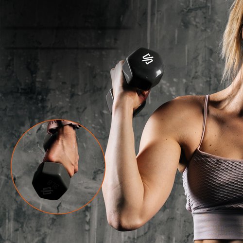 SQUATZ Dumbbell Weights Set with Stand, 20bs Neoprene Coated Weights, Hex Shape Anti Slip and Roll Dumbbells for Exercise, Training, Fitness, Yoga, 3 pairs( 3,5, 8Lbs Each)