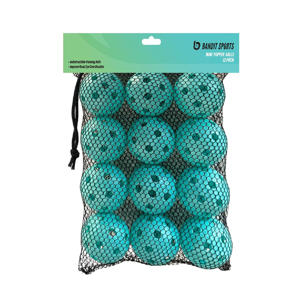 Bandit Sports Popper Plastic Baseballs, Made of Impact-Resistant and Rebounding Material, Perfect Practice Baseballs & Hitting Ball Training (12 Mini Baseball Training Balls, Mini Popper Balls)