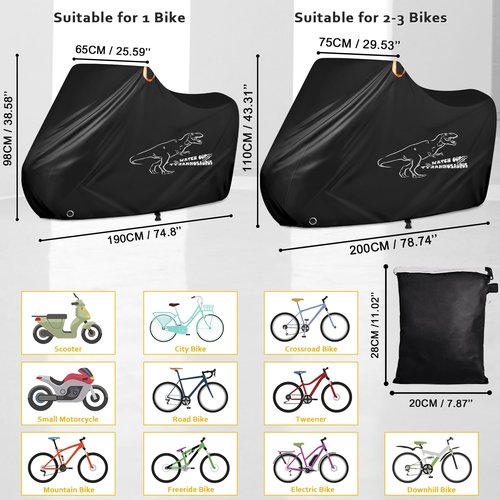 Bike Cover for 1, 2 or 3 Bikes Outdoor Waterproof, Heavy Duty Bicycle Cover with Reflective Strips Storage Bag Rain Dust UV Wind Proof Bike Tarp for Mountain Road Electric Bike