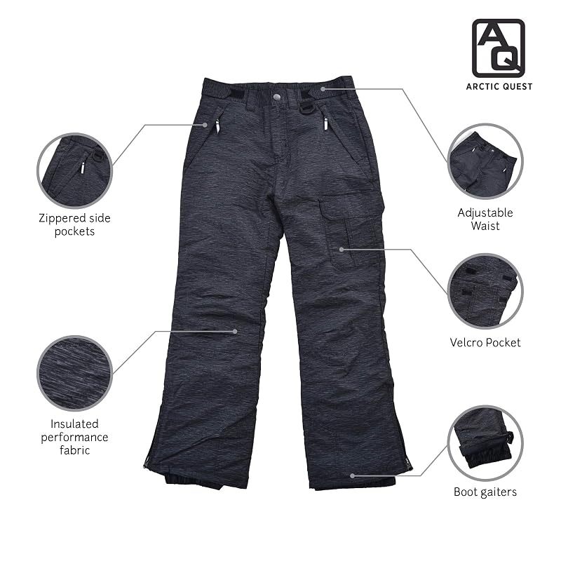 Kids' Insulated Snow Pants - Black (14-16) Arctic Quest Snow Bibs
