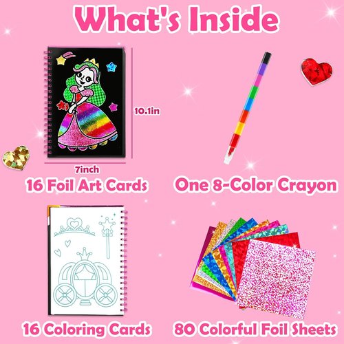 FunnyB&G Foil Art Crafts for Kids | Creative Birthday Gift for Girls Ages 4-8 - Perfect for Mother's Day