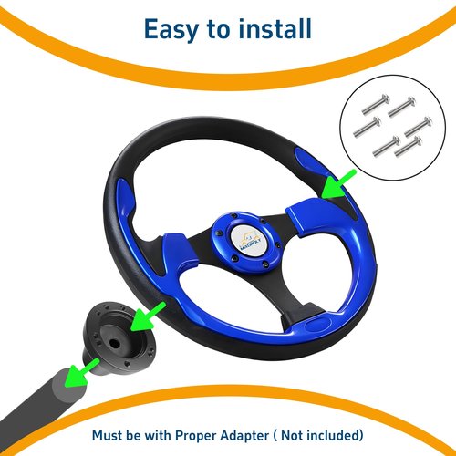 Mixopoly 12.5" Universal Golf Cart Steering Wheel fits Club Car DS/Precedent/Onward/Tempo, Yamaha, and EZGO TXT/RXV Golf Cart, Anti-Slip and Good Grip (Blue)