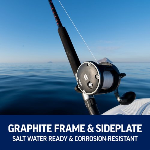 PENN Warfare Level Wind Conventional Nearshore/Offshore Fishing Reel, HT-100 Star Drag, Max of 15lb | 6.8kg, Made with Corrosion-Resistant Graphite Frame,Black, WAR20LWLH