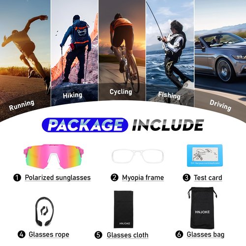 HNJOKE Sports Polarized Sunglasses, UV 400 Protection Running Glasses for Women, Mens Cycling Glasse for Cycling Biking Running Hiking Golf Fishing, Pink