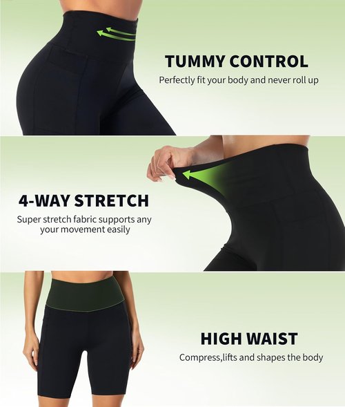 NEW YOUNG Biker Shorts for Women - High Waisted Yoga Shorts with Pockets | Tummy Control, 5"/8"