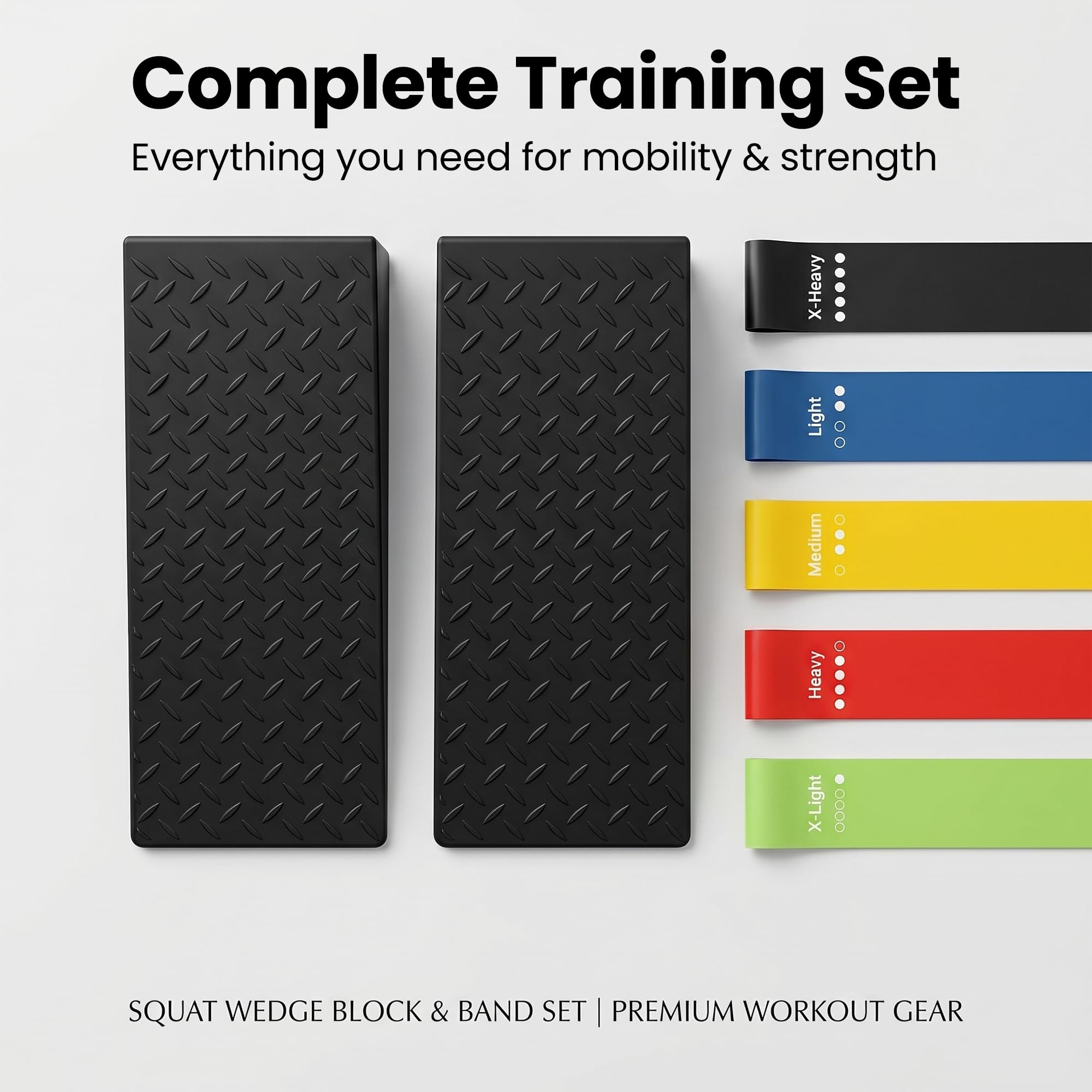 Squat Wedge Block | 2 PCs Non Slip Rubber Heel Elevated squat wedge for strength Training and Deep Squats| slant board for squats to improve ankle mobility with 5 resistance band