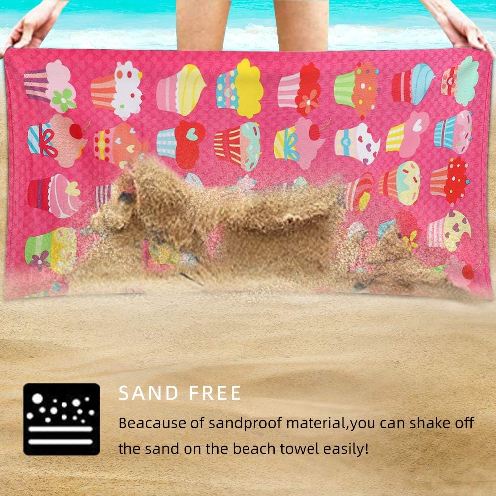 Skiennix Microfiber Beach Towel Set - Oversized Quick-Dry, Sand-Free Ice Cream Design | 30x60 Inch - Pink