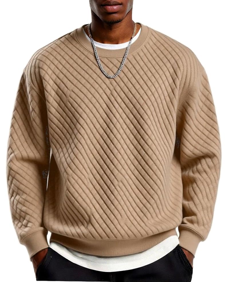 COOFANDY Khaki Large Men's Crewneck Sweatshirt – Long Sleeve Knit Pullover