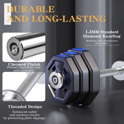 NouraVita Pair of 16" Olympic Dumbbell Handles,Loadable Dumbbell Bars for 2-inch Standard Plates,Weight Bars with 2 Pair of Spring Collars for Home Gym Strength Training (Silver)