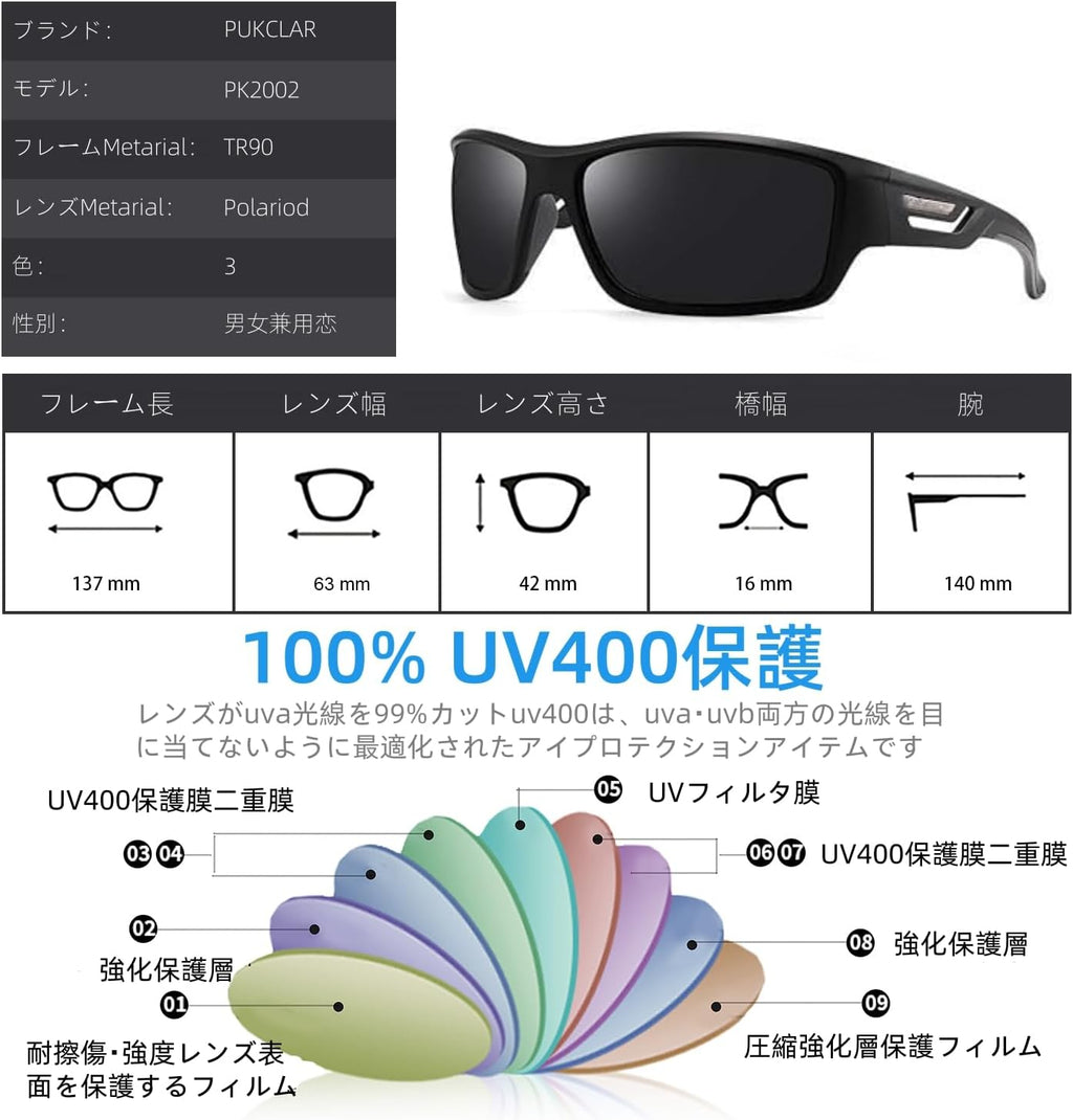 PUKCLAR Polarized Sports Sunglasses - Unbreakable Frame for Men & Women | Ideal for Driving, Cycling & Fishing
