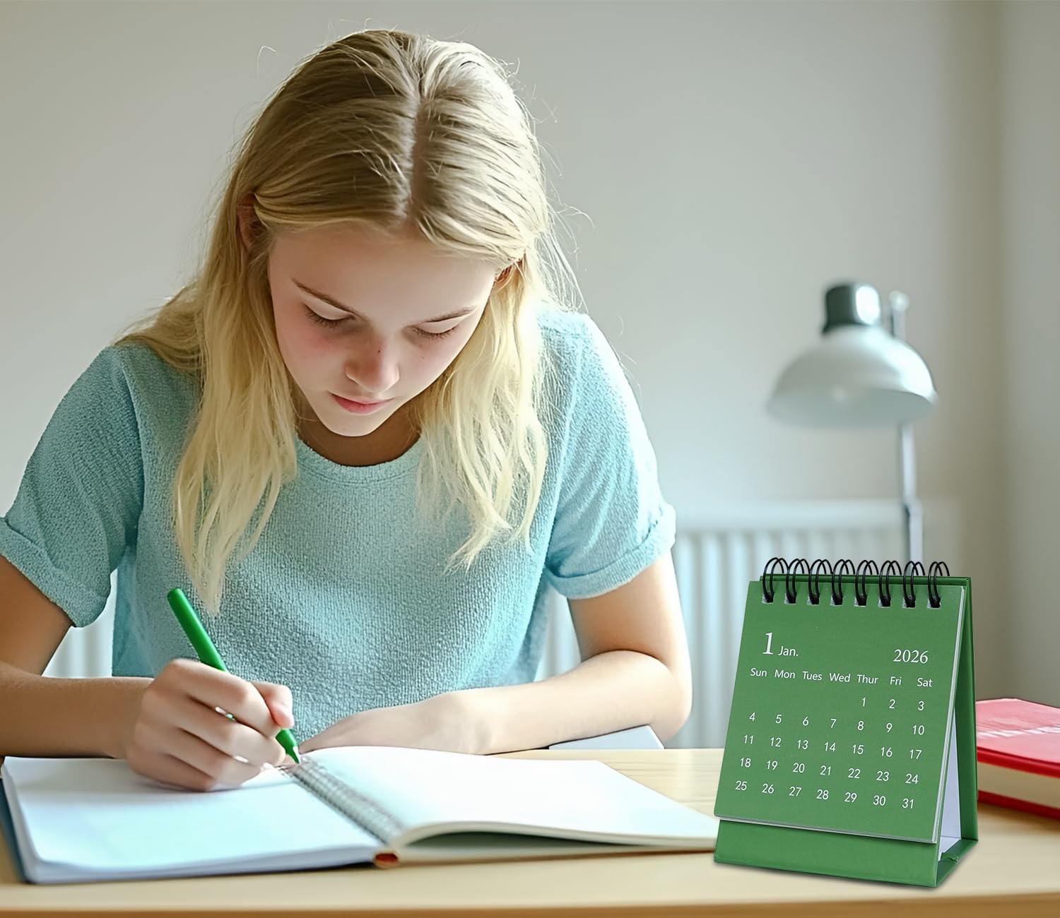 Mini Desk Calendar 2026-2027, January 2026 until July 2027, Small Desk Calendar Standing Flip Monthly Calendar Twin-Wire Binding with Stickers for Home Office School (Green)