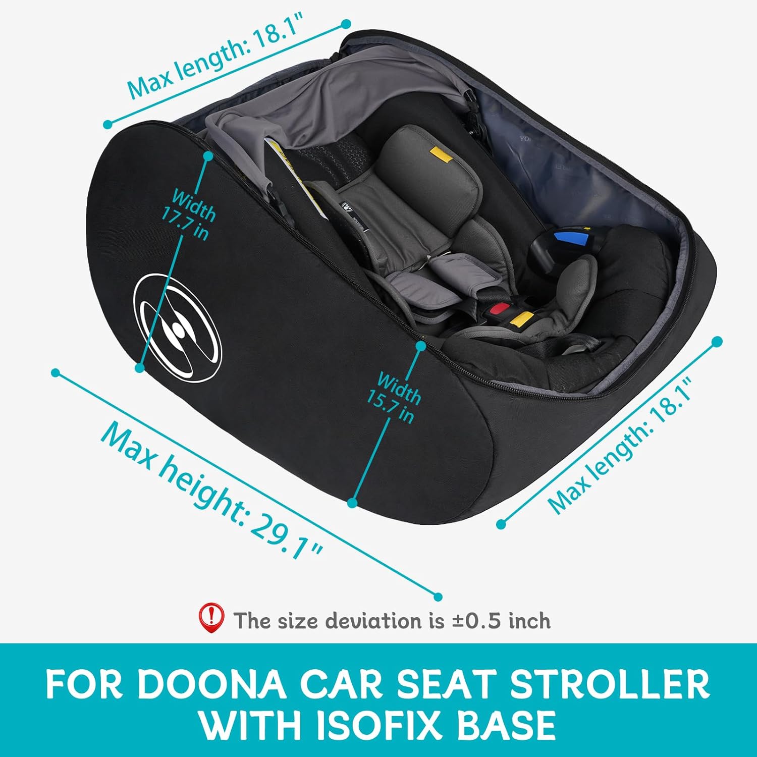 YOREPEK Padded Car Seat Travel Bag - Fits Doona Car Seat Stroller with Isofix Base | Lockable Zipper, Foldable Design