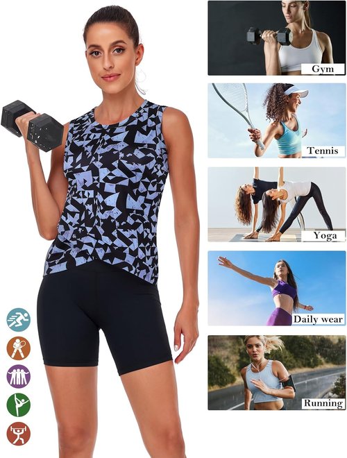 LURANEE Women's Athletic Tank Tops - Quick Dry Yoga Crop Sleeveless Shirt with Sun Protection