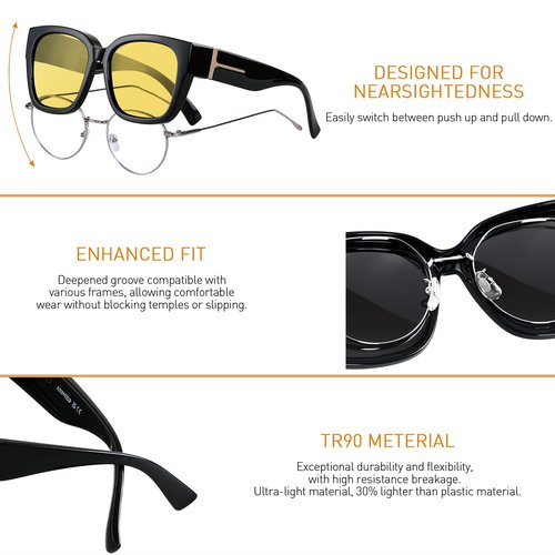 ANDWOOD Night Vision Driving Glasses Fit Over Eyeglasses for Women Men Polarized Nighttime Glasses Anti Glare Yellow Lens