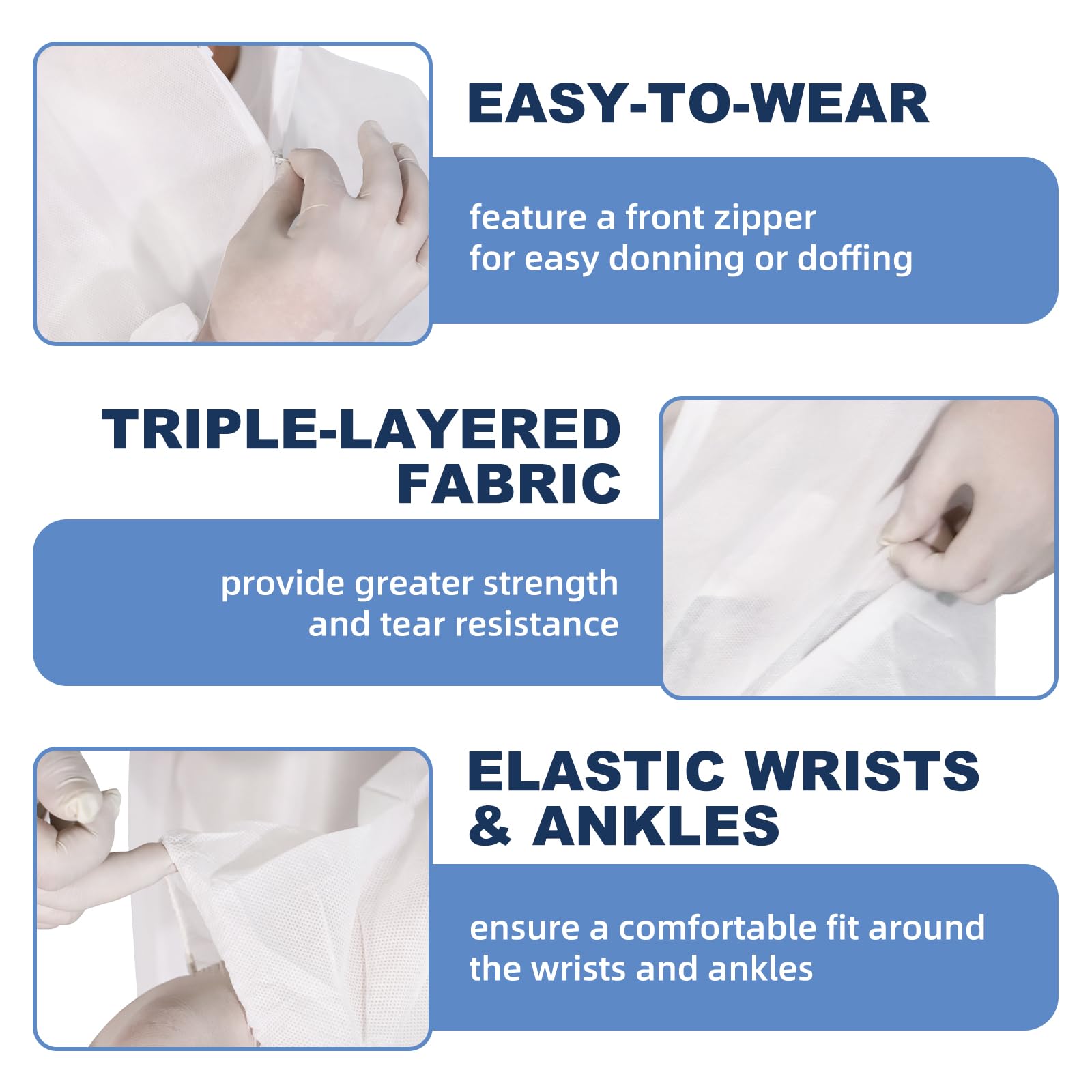 ETERNA Hazmat Suits- 5 Pack Disposable Protective Coveralls with Hood, Zipper, Elastic Wrists, Shoe Covers for Men & Women, Shield from Dirt, Dust, Paint (White, X-Large)