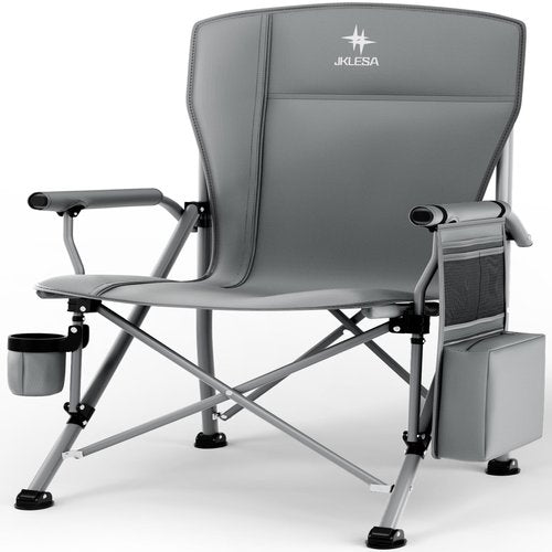 JKLESA XL Premium Camping Chair - 400lb Capacity, Oversized 23.7" Wide Seat, Heavy Duty 600D Oxford Fabric, Padded Camping Chair Portable for Outdoor, Beach, Tailgate Parties Solid Slate