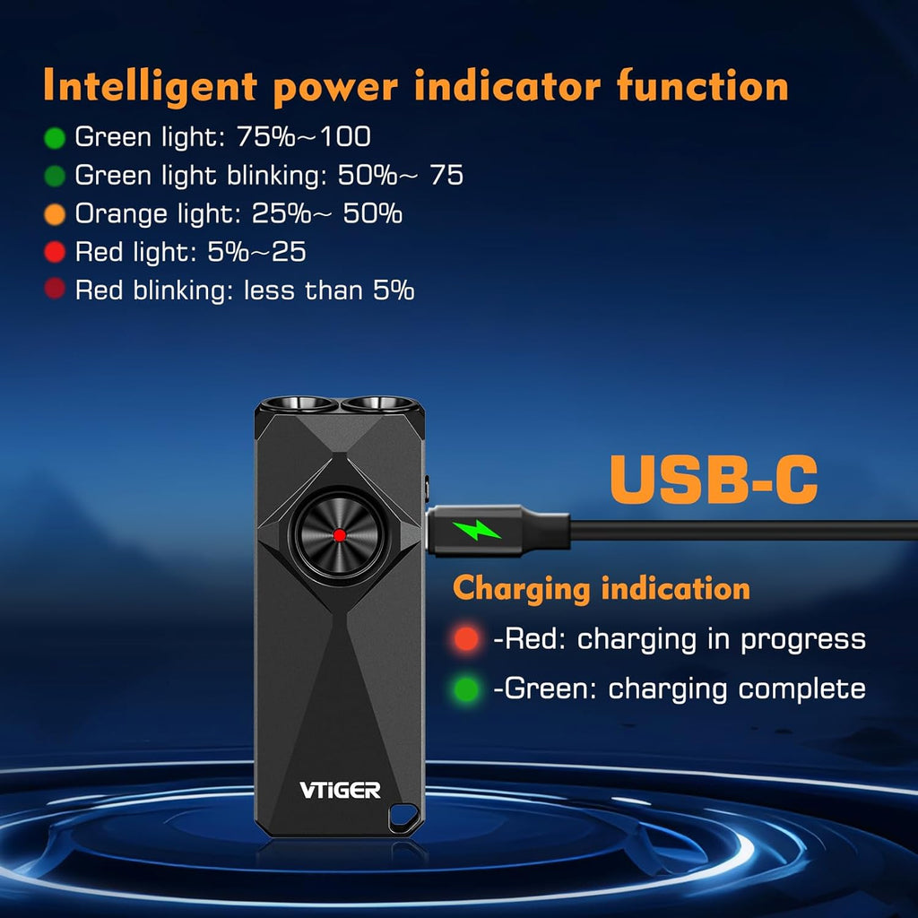 VTIGER K1 Keychain Flashlight - 800 Lumens USB Rechargeable Mini EDC Light | Compact & Portable for Everyday Use