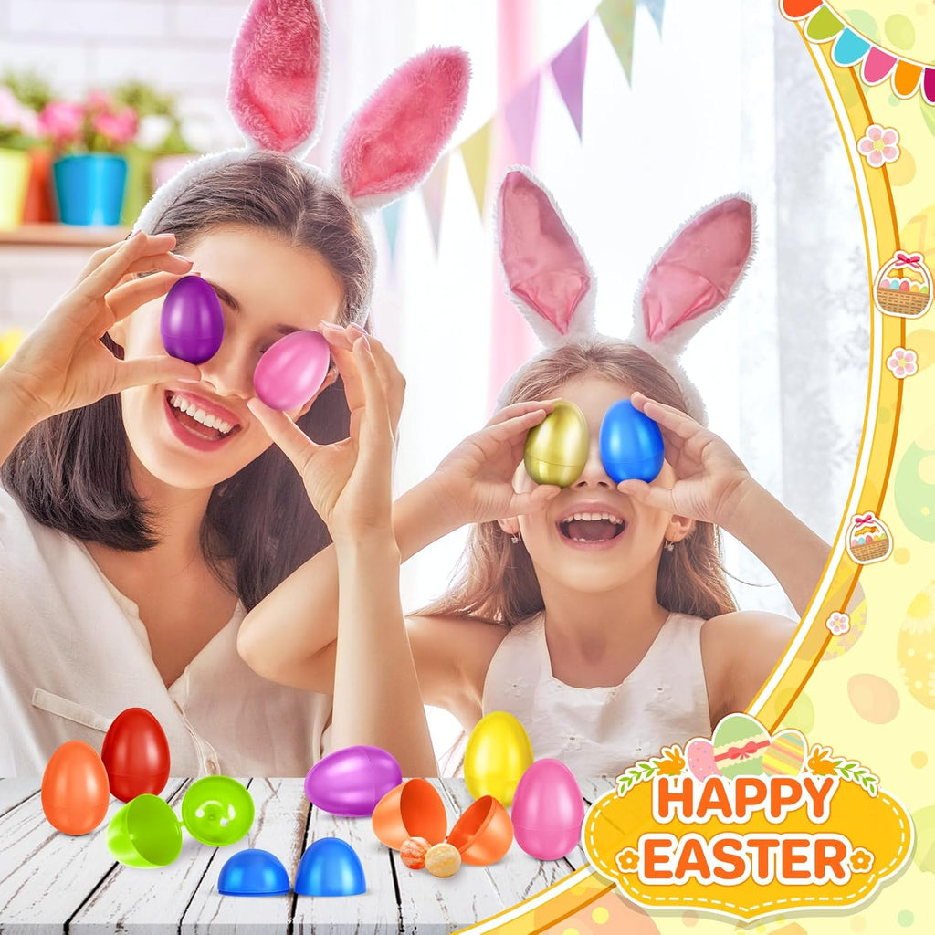 SpringFlower Colorful 2.3” Unfilled Easter Eggs - 60 Pack Plus 1 Golden Egg for Candy & Treats