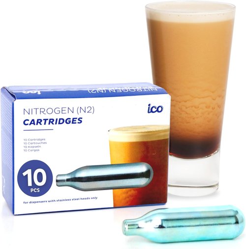 ICO Nitrogen Cartridges - 10pcs Non-Threaded 2g N2 for Nitro Cold Brew Coffee & Beer