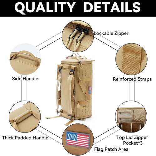 Bagenerous 48L Military Duffle Bag - Tactical Gear Backpack with Shoe Compartment | Khaki