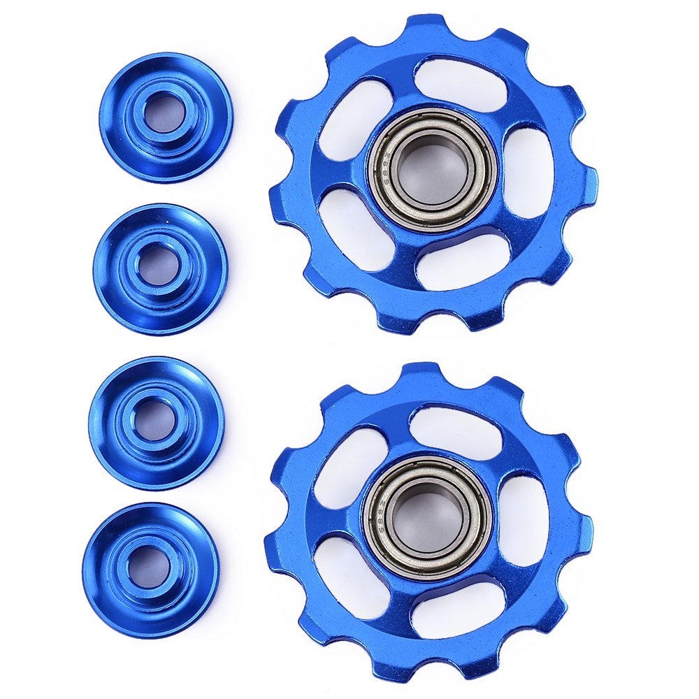 Stylrtop 2 pcs Bike 11T Aluminum Sealed Bearing Jockey Wheel Rear Derailleur Pulleys Fit Shimano SRAM (Blue)