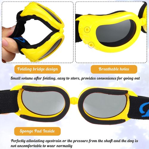 Frienda Dog Helmet & Goggles - UV Protection Sunglasses with 4-Inch Padded Helmet for Small Dogs | Yellow, Size S