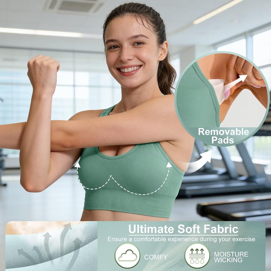 Skiennix Adjustable Sports Bras - High Support Padded Racerback for Large Bust | 3 Pack for Workout & Gym