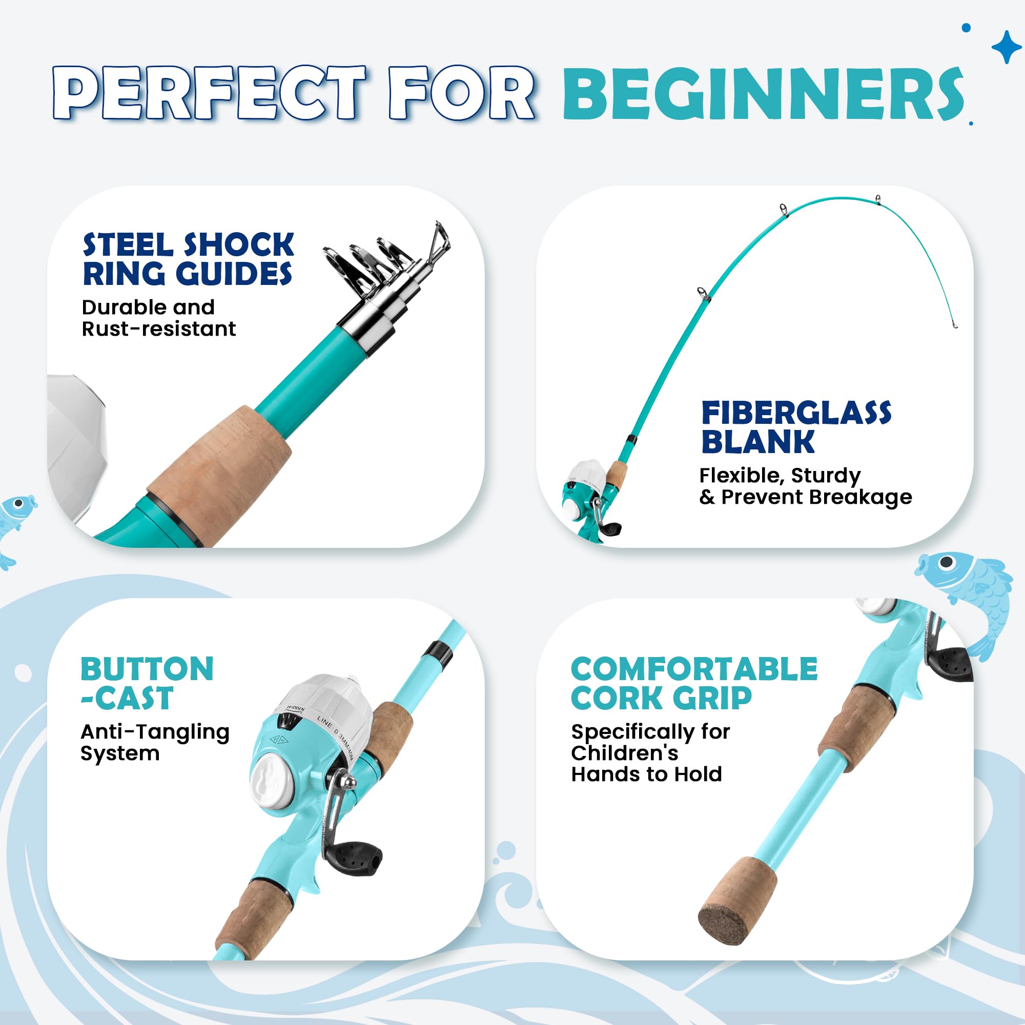 WIDDEN Kids Fishing Pole 2 Pack, Portable Telescopic Kids Fishing Poles for Boys and Girls, Fishing Rod and Reel Combo Kit with Tackle Box Bag Net, Best Fishing Pole for Toddler Youth and Beginners